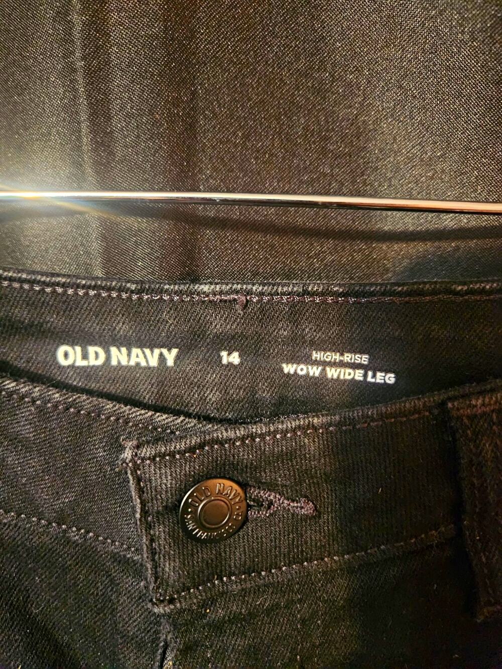 Old Navy Women’s High-Rise Wide-Leg Black Denim Jeans 5-Pocket Size 14